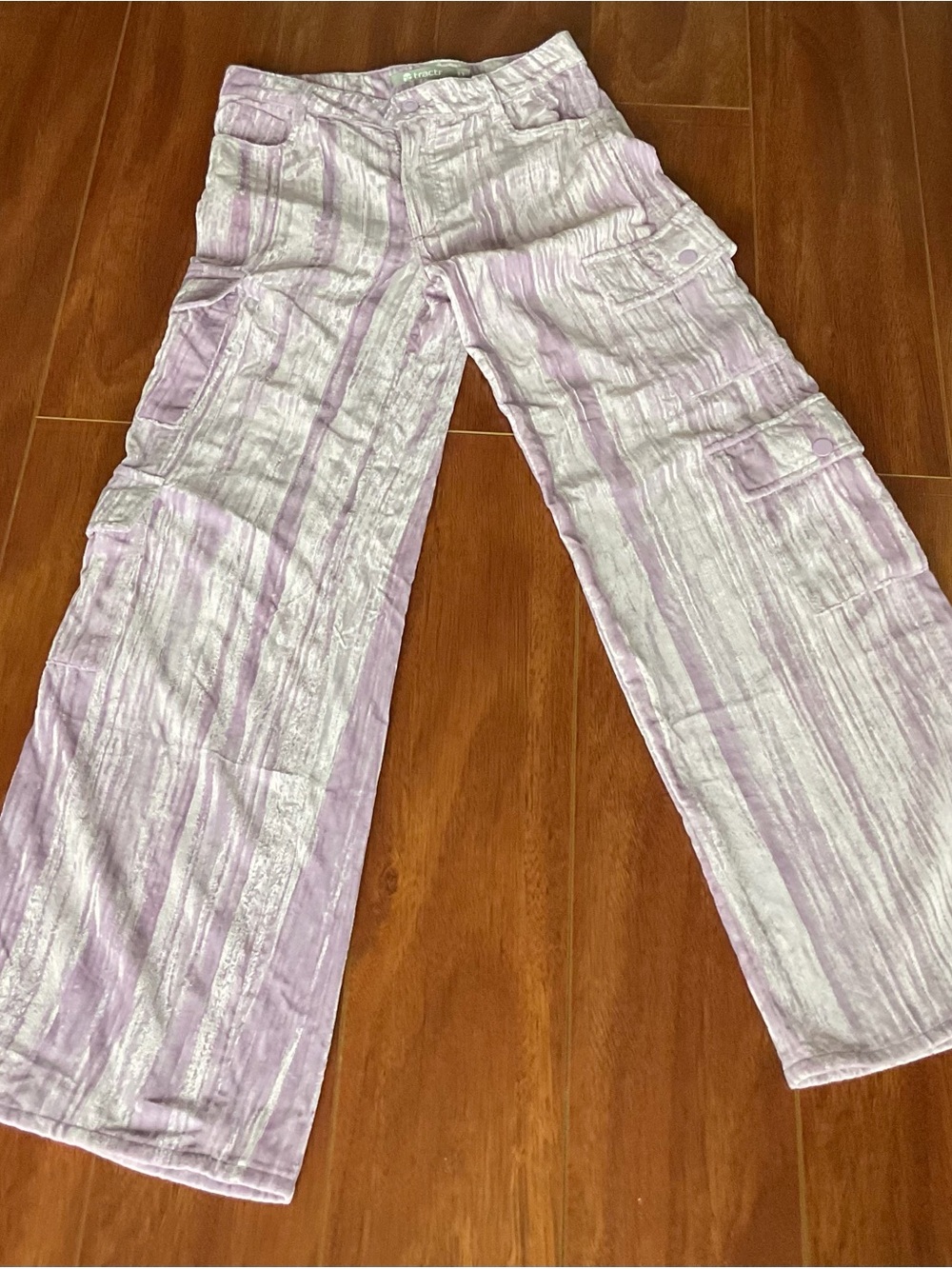 Tractr Girls Lavender and White Striped Cargo Pants